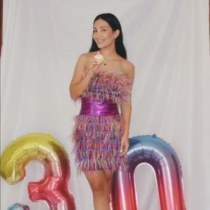 Multicolor feather dress